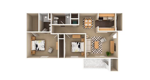 Floor plan for 2 beds, 2 baths, 987 sqft